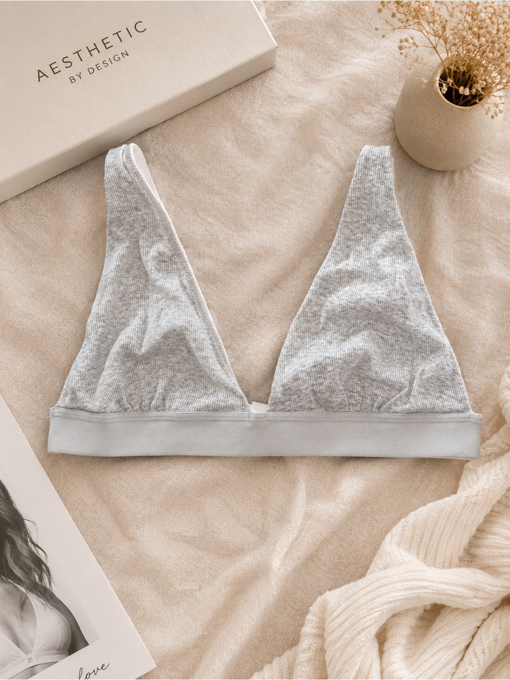 no boundaries ribbed lounge bra bralette gray - size large